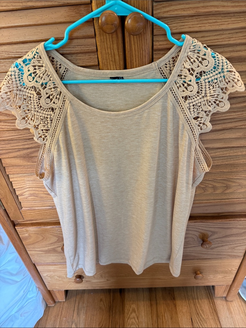 Beige Lace Sleeve Women's Top Size XL